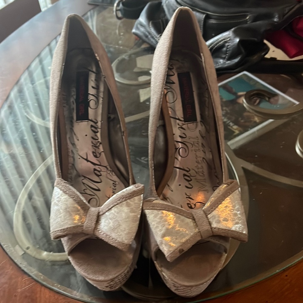 Material Girl Y2k Marlee Gray Suede Snakeskin Peeptoe Platform Pumps 2000s
